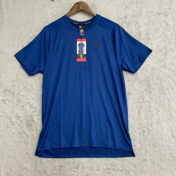 NEW Spyder Active Men's M Blue Short Sleeve Crew Neck Shirt Polyester Blend - Picture 1 of 7